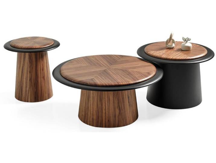 JVmoebel Couchtisch Couchtisch 3x Rund Holzoptik Schwarz Modern Wohnzimmer Büro Komfort, Made in Europa