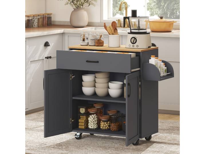 HOMCOM Îlot de Cuisine Gris avec Roulettes, Tiroir et Armoire