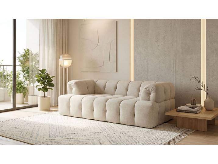 2-Sitzer HOME AFFAIRE APERIRE Design-Sofa, moderne Steppung, Breite 180 cm , beige (creme), B:180cm H:77cm T:100cm, 100% Polyester, Sofas, mit Wellenunterfederung, gemütlich und modern, komfortables Sitzgefühl
