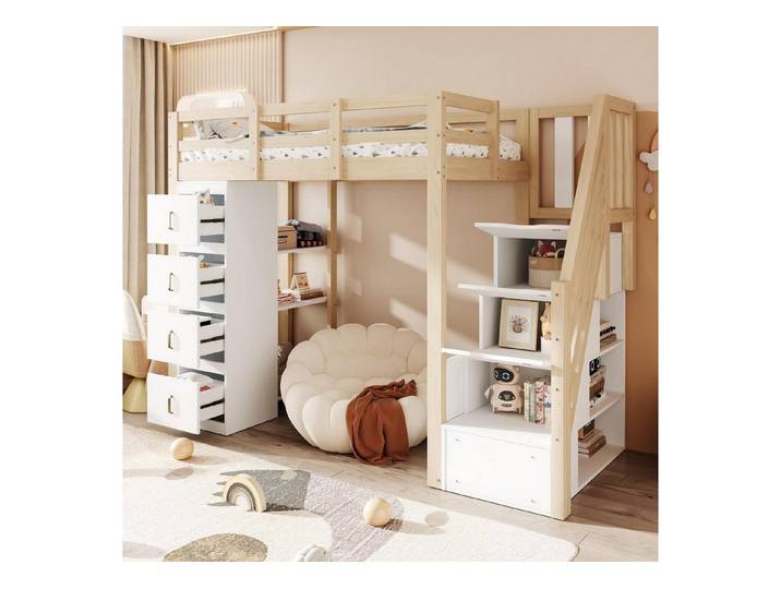 LuxusKollektion Hochbett Hochbett 90x200 mit Stauraum