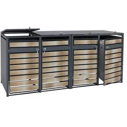 4er Mülltonnenverkleidung MCW-J81, Mülltonnenbox, erweiterbar, Metall 100kg, anthrazit ~ gold
