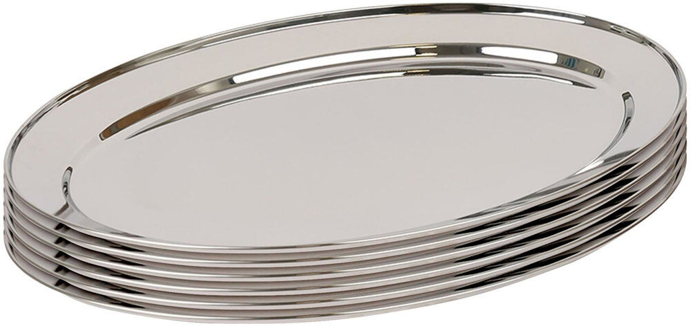 Argon Tableware - Oval Stainless Steel Serving Platters - Set of 6 Silver 3cm H x 50cm L x 50cm W