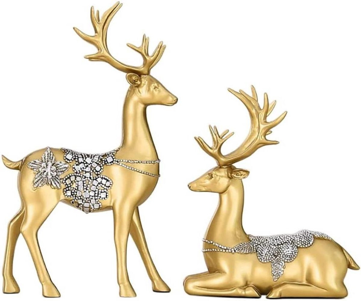 Paar elegante gouden hertenbeeldjes van hars voor huisdecoratie, Hoogte: 18-31 cm