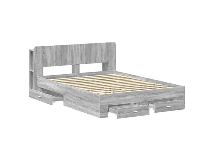 KTHLBRH Boxspringbett Sonoma Grau 140 x 200 cm Engineered Holz, Kopfteil Schrank, integrierte Schubladen, einfache Montage