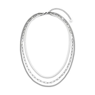 Kette ohne Anhänger S.OLIVER "Fine Layers", edelstahlfarben, Halsketten, Damen, Edelstahl, L: 50 B: 3,36mm, B:3,36mm