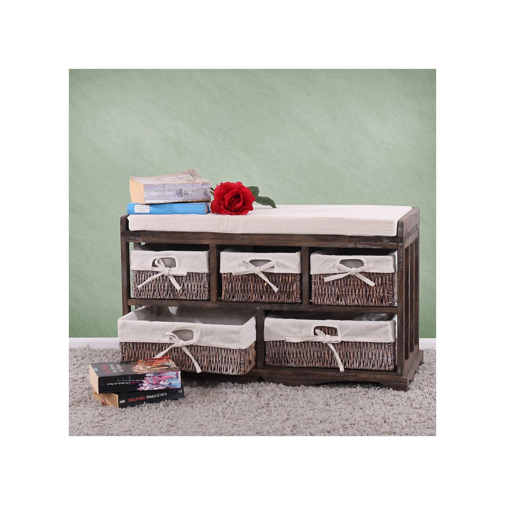 Kommode und Sitzbank mit 5 Schubladen, 45x77x36cm, Shabby-Look, Shabby Vintage ~ braun