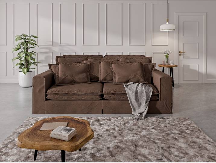 4-Sitzer Sofa, Polyester/Nylon, Braun, 240×146 cm, Mit Kissen & Stauraum, Landhaus, Home-affaire