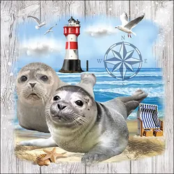 Ambiente 20 Servietten Papier 33x33cm 3-lagig - hochwertige Einweg Papierservietten Seehunde Strand Motiv Partyservietten martitim Tischdeko Sommer Strand Meer