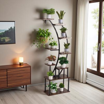 ZWYO HOSIMU 63in Metal 9-Tiered Plant Stand with Grow Lights & Timer, Corner Rack with 9 Shelves+2 Hooks for Balcony Decor