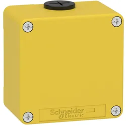 Schneider Electric XAPK11 Leergehäuse XAP, Metall, gelb, für Not-Aus/Halt, ohne Bohrung, 80x80x51,5, M20