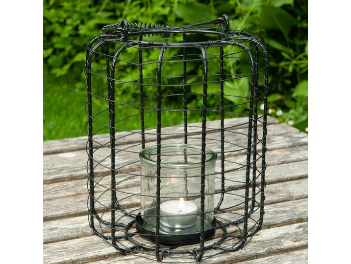 Laterne Metallgitter mit Henkel, Windlicht, schwarz, Ø 18,5 x H 24 cm