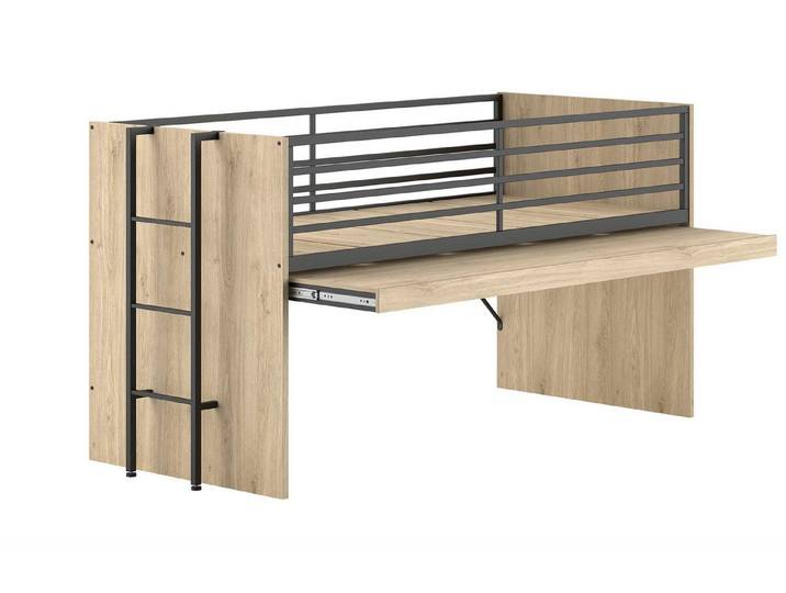 58 aufm Kessel Kinderbett Halbhochbett 90x200 Keelia Eiche Schreibtisch ausziehbar (inkl. Versand, Lieferung bis Verwendungsstelle), Kombination aus Bett und ausziehbarem Schreibtisch