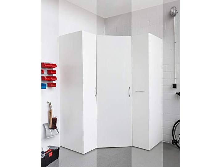 lifestyle4living Eckschrank in weiß, begehbarer Kleiderschrank, Stauraumschrank auch für Garagen und Keller