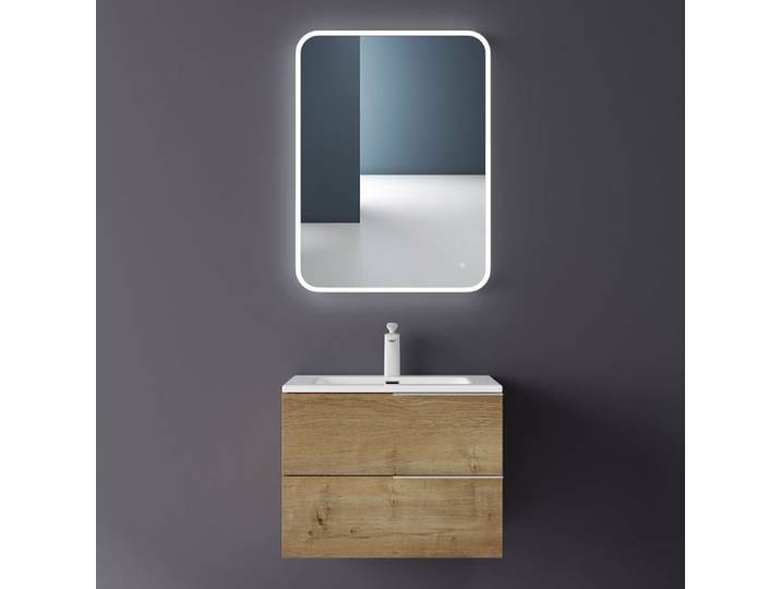 Mai & Mai Meuble sous Lavabo Marron Clair Meubles de Salle de Bain Meuble Suspendu 60cm avec 2 Tiroirs + Lavabo Paestum