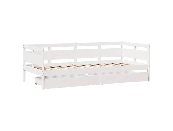 KTHLBRH Dormeuse mit Schubladen, weiß, 80 x 200 cm, Kiefernholz 2 in 1 Schlafsofa, 3 Seiten, Latten im Lieferumfang enthalten, 2 Schubladen mit Rollen