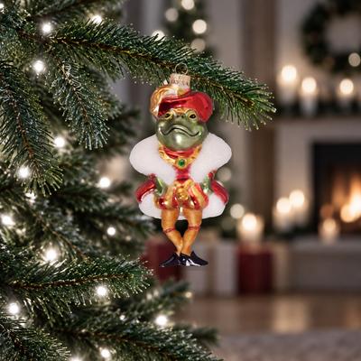 Christbaumschmuck KREBS GLAS LAUSCHA "Frosch-Prinz", grün (mehrfarbig), B:7cm H:13cm T:5cm Ø:13cm, Glas, Weihnachtsbaumschmuck, Glas, 1 Stück