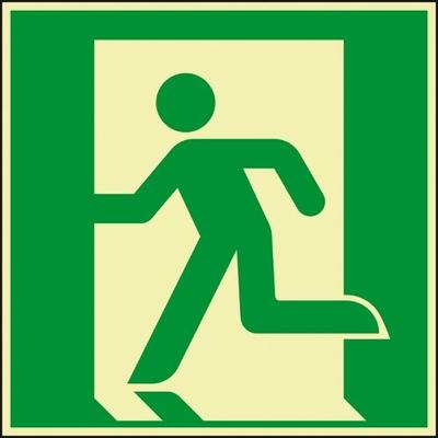 Schild I PERMALIGHT power langnachleuchtend Rettungszeichen Rettungsweg/Notausgang links, Aluminium, 100x100mm, ASR ISO 7010 E001