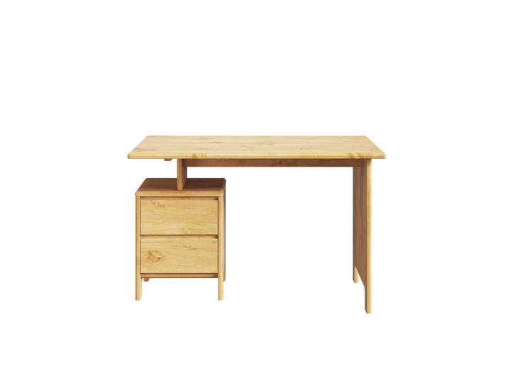 Schreibtisch GOODPRODUCT Luven, Computertisch , beige (natur, natur, natur), B:120cm H:76cm T:60cm, Tische, Schreibtisch, zertifiziertes Massivholz, mit 2 Schubkästen, Breite 120-140 cm