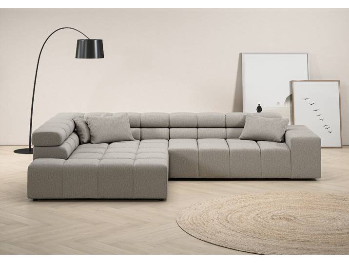 Ecksofa, Luxus-Microfaser, Hellgrau, 319×215 cm, Kopfteilverstellung, Modern, Inosign