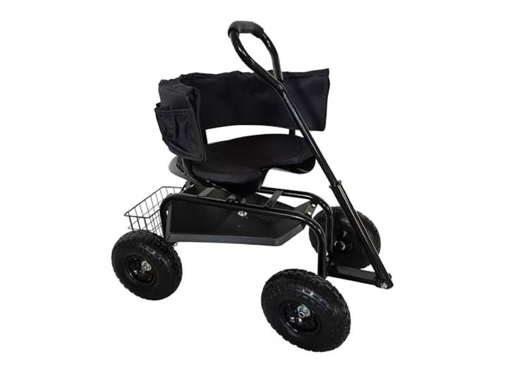 Relaxdays Siège de Jardin Mobile\, réglable\, 150 kg\, Rangement\, Guidon\, Coussin\, Dossier\, Chariot\, Noir