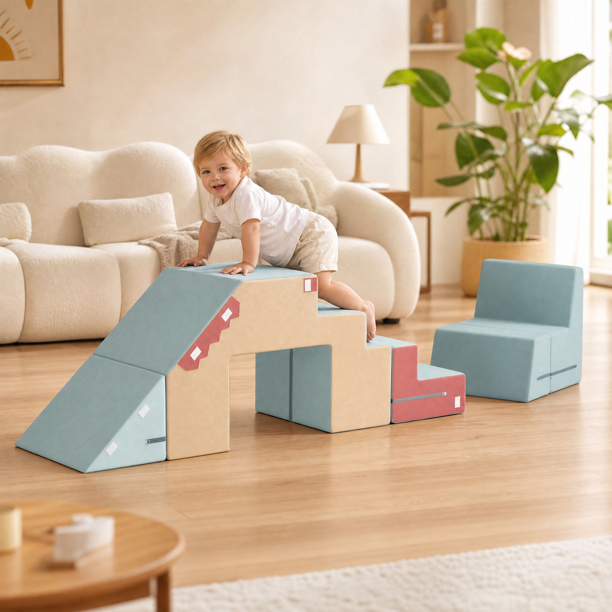 Aiyaplay Set 2 blocchi in schiuma per arrampicata e gattonamento con rivestimento rimovibile, Blu   Aosom Italy