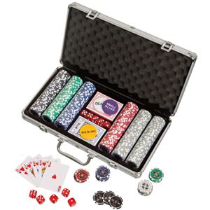 Philos Pokerkoffer 3757, Laser-Chips mit Wertaufdruck, aus Aluminium mit 2 Kartendecks und Dealer-Button, 300 Chips