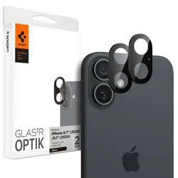 Spigen Optik GLAS.TR Camera Protector 2-Pack - Schutz- Objektivschutzglas für iPhone 16 / 16 Plus (2 Stk.) (schwarz)