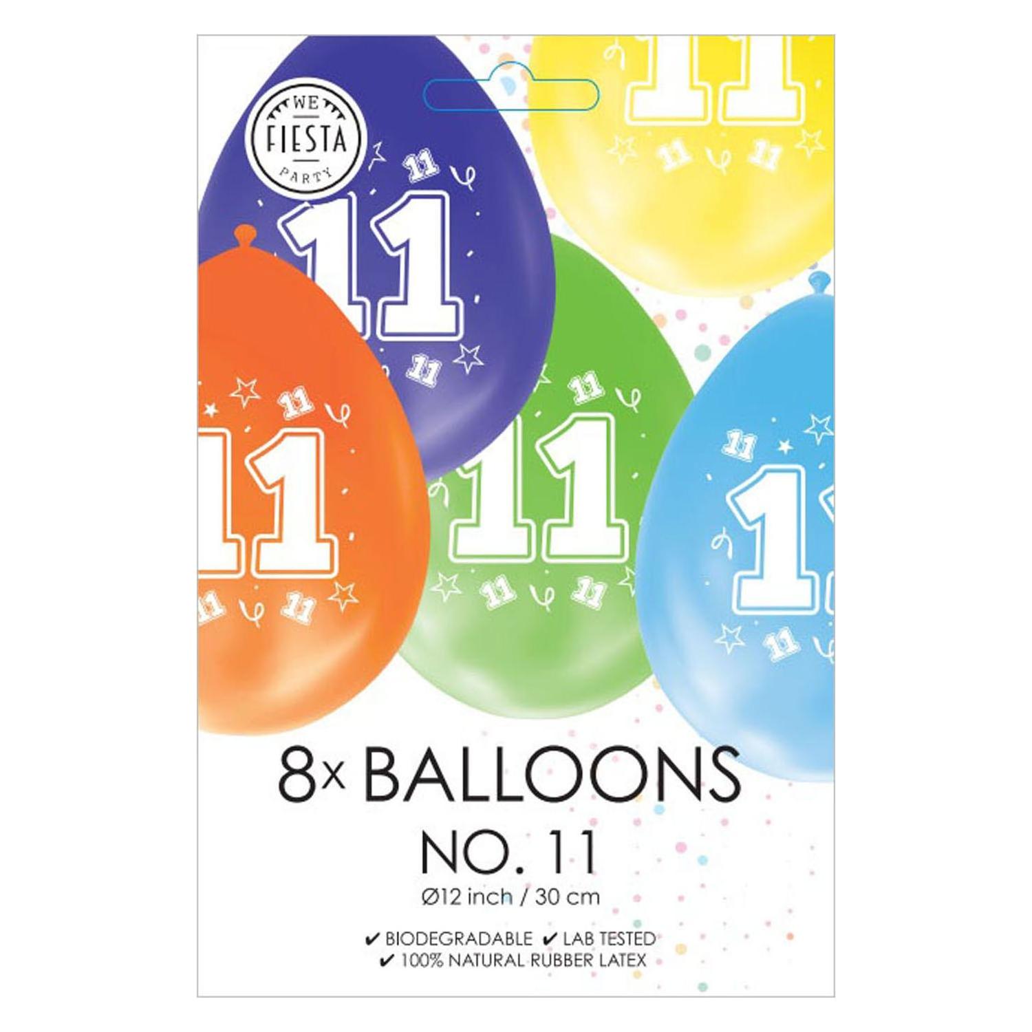 Globos Europe Luftballons 2-seitig bedruckt Zahl 11, 8 Stück (8x) (5712735025690)
