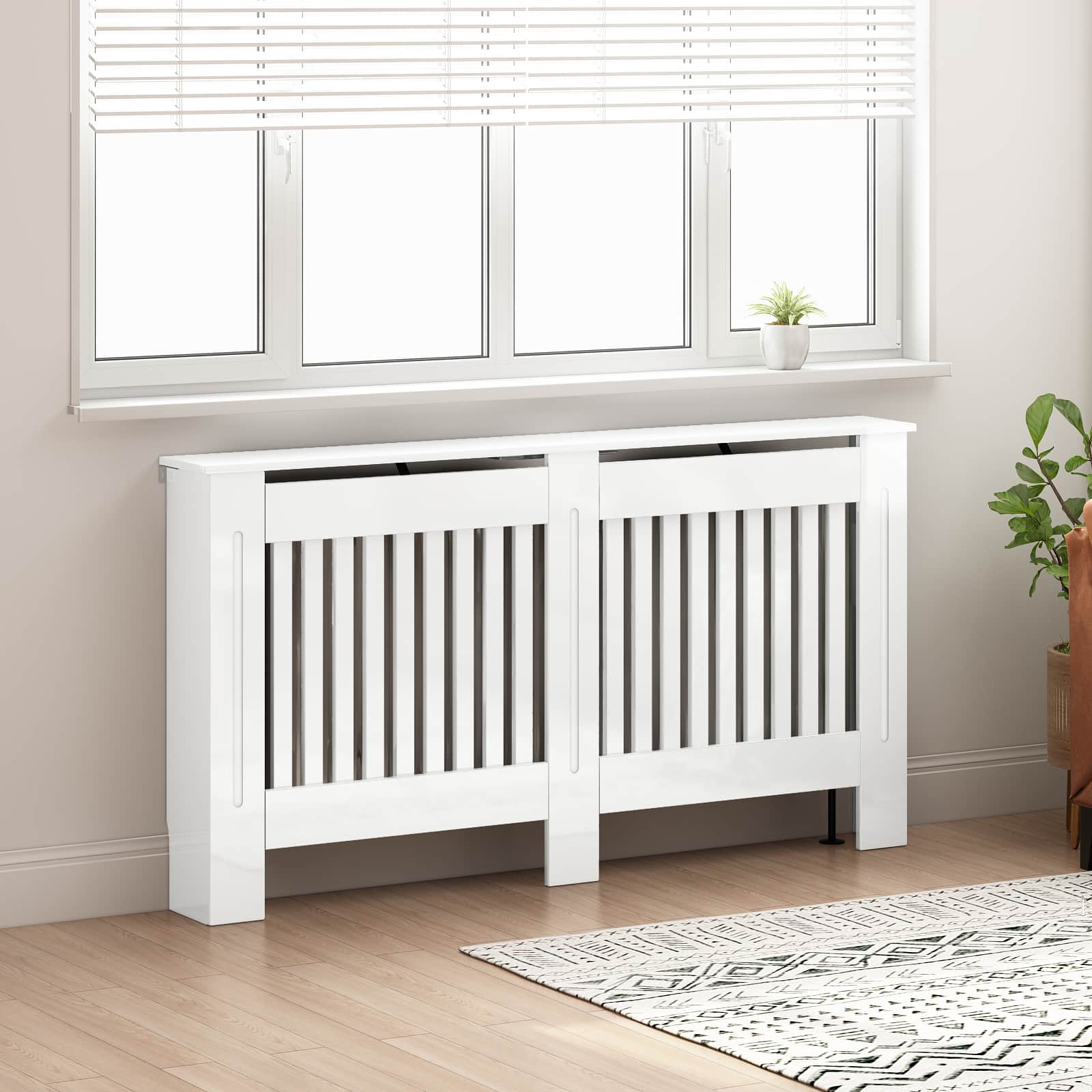 vidaXL Cache-Radiateur Blanc brillant 152 x 19 x 81,5 cm