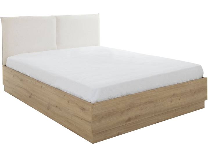 Stauraumbett, Braun & Weiß, 165x206 cm, Spanplatte, Hochklappbarer Lattenrost, Modern, GAMI