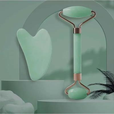 Inspired Living Resin Facial Roller & Gua Sha Set For Lifting, De Puffing & Glow Face, Eyes, Neck & Body green