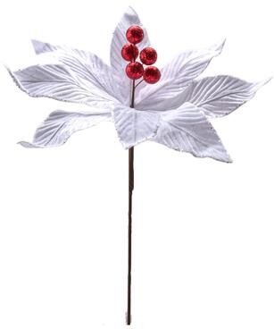 IH Casa Decor White Velvet Poinsettia Pick with Debossed Veins- Set of 6