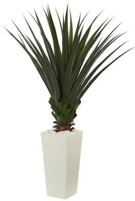 Nearly Natural 5' Spiky Agave Artificial Plant in White Tower Planter