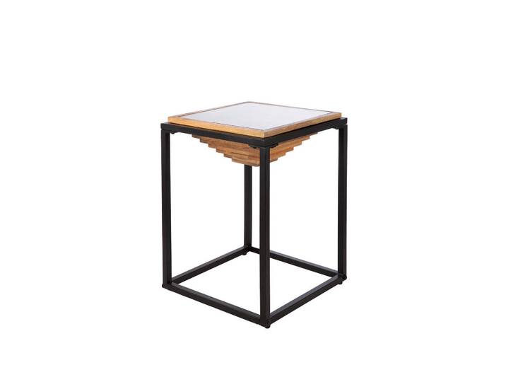 Beistelltisch Moorea, Schwarz, Hellbraun, Holz, Metall, Mangoholz, massiv, quadratisch, Säule, 40x56x40 cm, individuell kombinierbar, Wohnzimmer, Wohnzimmertische, Beistelltische, Beistelltische Metall