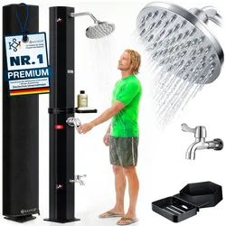 KESSER® Solardusche 40- 60 Liter Solar Gartendusche   warmes Wasser    max. 60°C   Inkl. Metall-Duschablage & Schutzhaube   Pooldusche Camping  Regenduschkopf und Wasserhahn Gartenschlauch-Anschluss