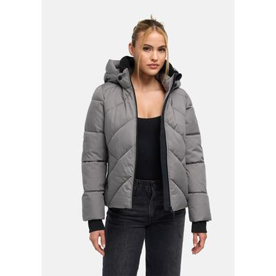 Winterjacke MARIKOO "Shinamii", Damen, Gr. M, grau, Obermaterial: 100% Polyester, Jacken Winterjacke, Kurze Steppjacke mit Kapuze und diagonalem Steppmuster
