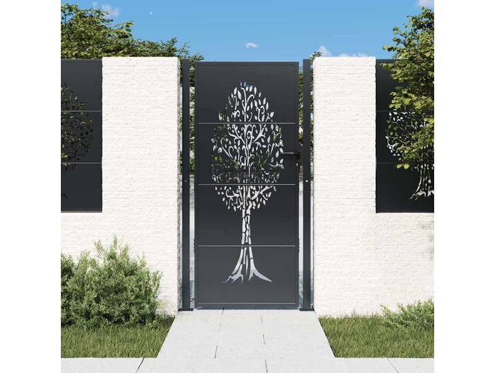 vidaXL Gartentor Anthrazit 100x175 cm Stahl Baum-Design