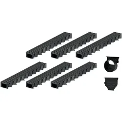 6x1m ACO Self® Hexaline 2.0 Entwässerungsrinne mit Stegrost Microgrip + Ablauf horizontal