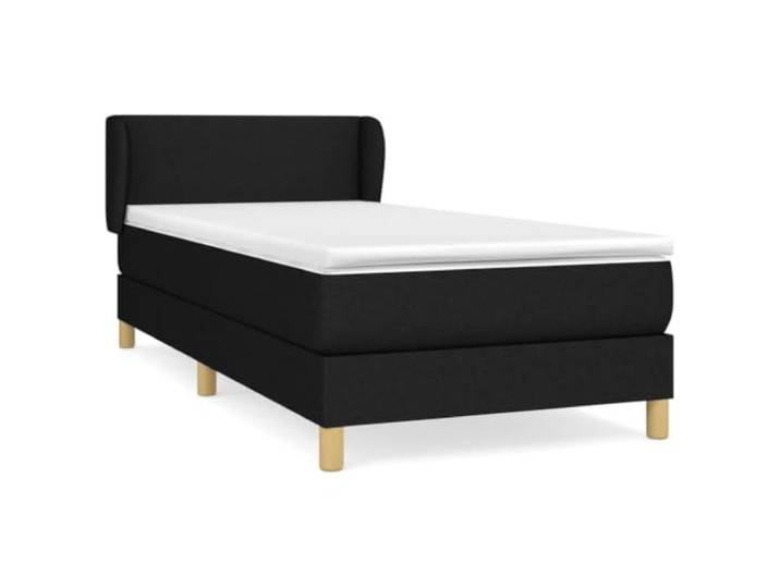 PUGYNBK Boxspringbett, 100 x 200 cm, Schwarz Verstellbares Kopfteil, Taschenfederkernmatratze, mittlere Festigkeit, atmungsaktive Polsterung