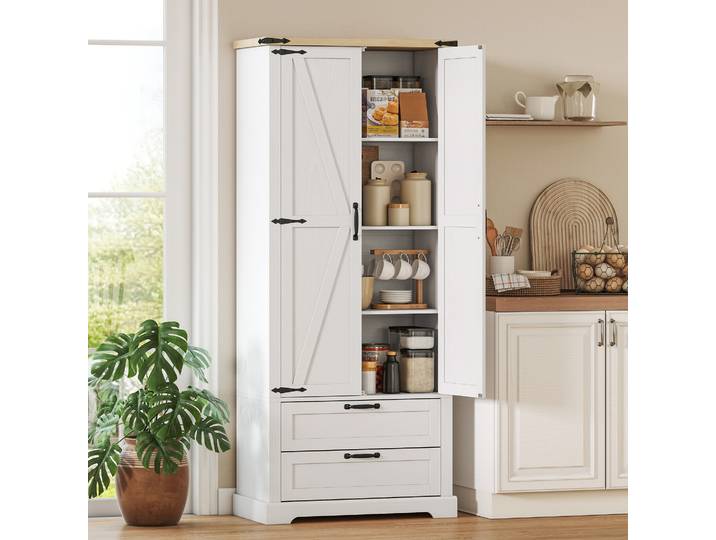 HOMCOM Buffet Haut Cuisine 2 Portes 2 Tiroirs Blanc 76x40x180cm
