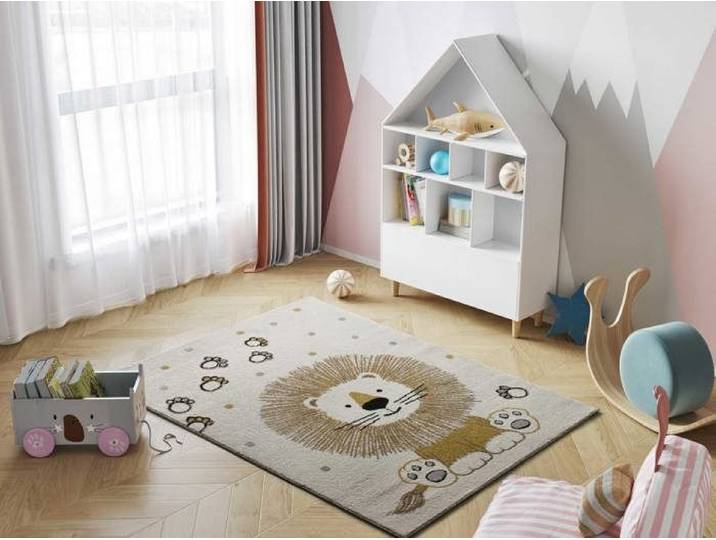 Tapis ATTICGO enfant lion 120 x 170 cm BEATS blanc