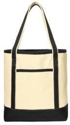 Port Authority BG413 Large Cotton Canvas Boat Tote Bag in Natural/Black size OSFA   Blend