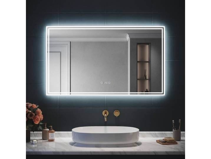 SIRHONA Miroir Lumineux Salle de Bain LED Bluetooth 5.0-Horloge-Anti-buée Horizontal 120x70cm