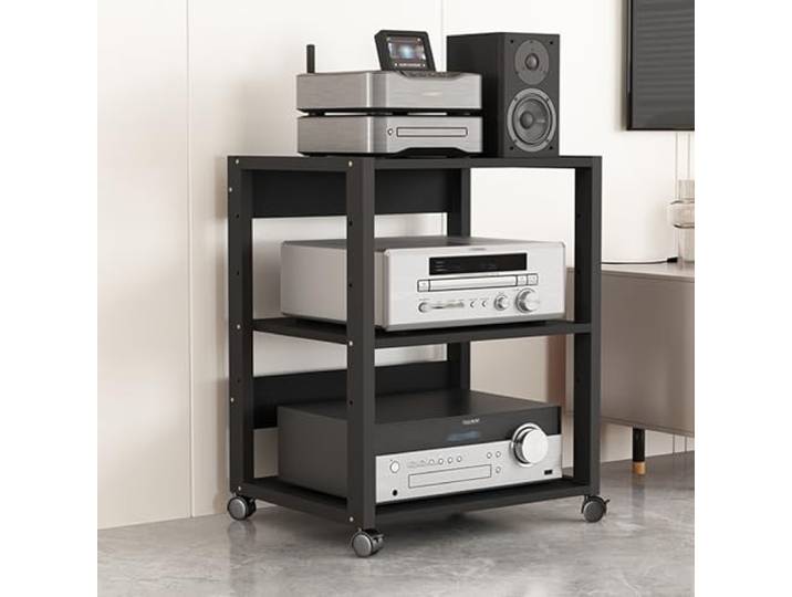 HiFi Rack TV Regal Audio Schrank aus Holz & Stahl 3/4/5/6 Schicht Schwarz Komponenten Rack Plattenspieler Tisch mit verstellbaren Ablage Kleines Desktop Stand Rack für Amplifier Equipment dac(50x40x69
