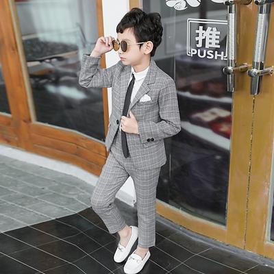 3 Stück Ring-Träger Anzug Jungen kinderkleidung Anzug Formeller Anzug Anzug Blazer Kleidungsset Party Strasse Cool Sanft Plaid Marineblau Dunkelgray Baumwolle