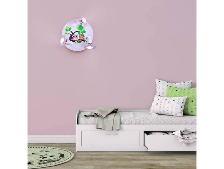Elobra Deckenlampe Eule, dimmbar, violett / pink / rose, für Kinderzimmer, Holz, Deckenlampe