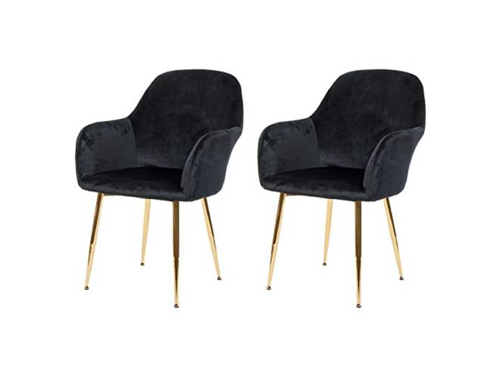 Mendler 2er-Set Esszimmerstuhl HWC-F18 - Samt schwarz, goldene Beine
