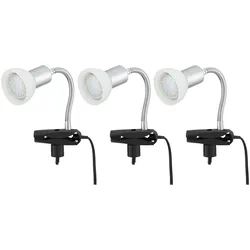 Klemmlampe weiß Klemmleuchte Klemmlampe LED mit Stecker Leselampe Spot beweglich, Metall titanfarben Glas weiß, 1x LED 3W 250Lm 3000K, HxLxB 34x9x6,1 cm, 3er Set