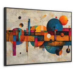 LEINWAND Bilder mit Rahmen - Vintage - Moderne Kunst - Orange - Geometrische Formen - 70x50