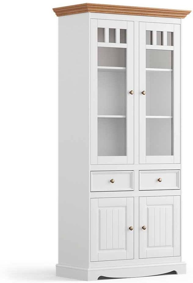 Pharao24.de Vitrine Vitrinenschrank in Weiß mit Schubladen